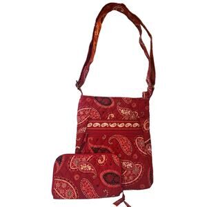 Vera Bradley Crossbody Purse With Matching Zippy Wristlet Wallet